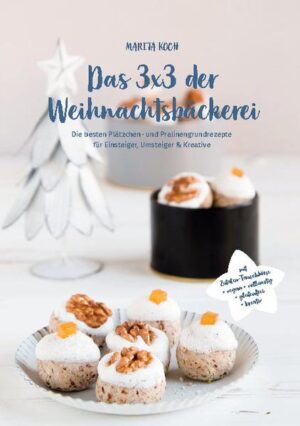 Weihnachtsbäckerei soll Freude bereiten, leicht gelingen, natürlich und genussvoll sein. Genau dafür stellt Marita Koch in diesem Ratgeber neun Plätzchen- und Pralinenrezepte vor. Alle auf der Basis von drei Grundrezepten, die mit Hilfe von bebilderten Step-by-Step-Anleitungen und vielen hilfreichen Tipps einfach gelingen. Das Besondere dabei: Sie kommen alle mit wenigen Zutaten und weniger Zucker aus. Und alle Zutaten, die nicht von Natur aus vegan, vollwertig oder glutenfrei sind, können einfach und nach individuellem Bedarf ausgetauscht werden. Zusätzlich gibt es viele Tipps und Inspirationen für eigene Kreationen auf Basis der Grundrezepte. Von schnellen Rezepten für Last-Minute-Geschenke bis hin zu raffinierten Kreationen für die festliche Kaffeetafel ist alles dabei. Unter anderem Zimtstern-Engel aus Makronenteig, Schwarzwälder Kirschtannen aus Mürbeteig und Orangen-Espresso-Gugelhupf-Pralinen aus Ganachemasse. * Mit 52 Fotos durchgehend farbig bebildert * Alle Rezepte mit Step-by-Step-Anleitung * Liebevoll gestaltet * Auch als Geschenkbuch geeignet