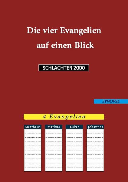 - Schneller Durchblick-Zeitsparend! (kein unnötiges Rumgeblätter und Gesuche)-Direkter Vergleich möglich-Empfehlenswert bei z.B. Klausurvorbereitungen Das folgende Buch stellt alle biblischen Evangelien tabellarisch dar. Jedes Evangelium wird in ei