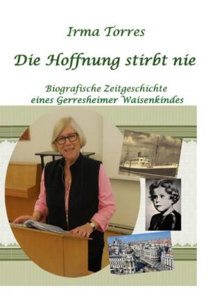 Irma Torres, ein Gerresheimer Waisenkind, erzählt in diesem Buch ihre Lebensgeschichte. Eine Biografie einer Frau, die nie die Hoffnung aufgab. 1943 flüchteten viele Deutsche vor dem Krieg. Auch die Waisenkinder Irma und Erika fliehen mit der Großmutter von Gerresheim nach Pommern zu einer Tante. Als die Russen näher kamen, flohen sie erneut und verlieren sich. Die Mädchen landen mit der Tante im dänischen Gefangenenlager Hasselø. Die Autorin erzählt von den Entbehrungen, dem Hunger und der Not. Doch auch von der Hoffnung auf ein besseres Leben. Dieses fand sie, als sie ihrem zweiten Ehemann Carlo Torres begegnete.