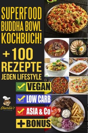 DAS SUPERFOOD Buddha Bowl Kochbuch - (AUCH für VEGETARIER & VEGANER) + Abnehmen ohne Hungern & Sport Was erwartet Sie in diesem Buch? (ACHTUNG: Zusammenfassung in nur EINEM SATZ) Wer sich die Artikelbeschreibung komplett ersparen möchte, für diejenigen versuche ich mein Buch in einem Satz zusammenzufassen: Sie machen eine Diät OHNE ES ZU MERKEN, bzw. OHNE AUF IHRE GEWOHNTEN GERICHTE VERZICHTEN ZU MÜSSEN! Für diejenigen, die eine ausführlichere Anleitung wünschen, werde ich in diesem Text eine knappe Einführung in meinem Buch schenken. Wie bereits angedeutet, bekommen Sie hier genau die Kochrezepte serviert, die Sie in der Regel vermeiden sollten, jedoch in einer gesunden Variante, wo diese ohne Konsequenzen verzehrt werden können. Sie machen quasi „keine Diät“ und können z.B. trotzdem von einer Gewichtsreduktion profitieren und, oder Muskulatur aufbauen, genauso können Sie sich auch einfach nur gesund ernähren, ohne dadurch auf irgendeiner Art und Weise darunter zu leiden. Genau deswegen habe ich dieses Buch geschrieben, denn hier bekommen Sie ALLE GERICHTE die Sie in einer Diät„nicht essen dürfen“ jedoch in einer GESÜNDEREN Variante auf einem Silber Tablet, bzw. innerhalb eines E-Book, oder Taschenbuch serviert. Welche Rezepte kommen vor? (Beispiele)? Alle Varianten vorhanden wie VEGANE & VEGETARISCHE, LOW CARB, KETOGENE von: REIS-SPIEGELEI BOWLTELLER BREAKFAST SPECIAL BOWL VEGAN PIZZA BOWL SPECIALE VEGANE RAMEN TELLER ,,PIZZA” BOWLE (Überaschung) Passende Desserts zu BUDDHA BOWL (BONUS) Herzlichst, Ihr Charlie’s Kitchen Team.