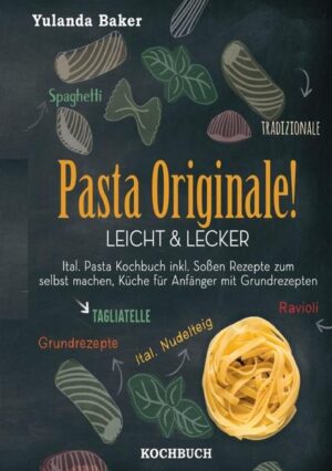 Pasta Originale! Leicht & Lecker Nudeln lassen sich dank der internationalen Küche heute in vielen unterschiedlichen Geschmackssorten erwerben. Frisch aus dem Kühlregal, getrocknet oder tiefgefroren gibt es Teigtaschen, Maultaschen und andere leckere Gerichte. Doch nur selbstgemacht ist es doch die wahre Kunst. Nudeln selbst zu machen klingt nach viel Arbeit und einer großen Anschaffung in puncto Küchengeräte. Doch dem ist nicht so, denn+ die meisten Nudelrezepte basieren auf einem einfachen Grundrezept. Mehl und Eier oder auch Wasser spielen dabei meist eine Rolle. In diesem Buch soll es nun um die Nudel-Vielfalten dieser Welt gehen. Ob in China, Indien oder Deutschland, die Nudel ist und bleibt eine beliebte Speise. Mit diesem Buch möchte ich Dir nun aufzeigen, welche Nudelsorten es gibt, wie man diese herstellt und optimiert und welche leckeren Nudelgerichte mit selbstgemachten Nudeln gezaubert werden können. Außerdem stelle ich Dir ein paar internationale Nudelgerichte vor, die etwas neuen Schwung in Deine Küche bringen werden. Ob gefüllt, pur oder mit einer leckeren Soße, Nudeln werden demnächst garantiert auch Deinen Alltag bestimmen. Ich wünsche Dir nun viel Spaß beim Ausprobieren und beim Experimentieren. Viel Freude mit dem Buch und vor allem den Rezepten. Guten Appetit & bleib gesund. Deine Yulanda Baker, leidenschaftliche Köchin