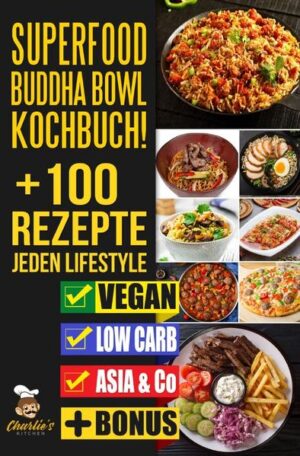 DAS SUPERFOOD Buddha Bowl Kochbuch - (AUCH für VEGETARIER & VEGANER) + Abnehmen ohne Hungern & Sport Was erwartet Sie in diesem Buch? (ACHTUNG: Zusammenfassung in nur EINEM SATZ) Wer sich die Artikelbeschreibung komplett ersparen möchte, für diejenigen versuche ich mein Buch in einem Satz zusammenzufassen: Sie machen eine Diät OHNE ES ZU MERKEN, bzw. OHNE AUF IHRE GEWOHNTEN GERICHTE VERZICHTEN ZU MÜSSEN! Für diejenigen, die eine ausführlichere Anleitung wünschen, werde ich in diesem Text eine knappe Einführung in meinem Buch schenken. Wie bereits angedeutet, bekommen Sie hier genau die Kochrezepte serviert, die Sie in der Regel vermeiden sollten, jedoch in einer gesunden Variante, wo diese ohne Konsequenzen verzehrt werden können. Sie machen quasi „keine Diät“ und können z.B. trotzdem von einer Gewichtsreduktion profitieren und, oder Muskulatur aufbauen, genauso können Sie sich auch einfach nur gesund ernähren, ohne dadurch auf irgendeiner Art und Weise darunter zu leiden. Genau deswegen habe ich dieses Buch geschrieben, denn hier bekommen Sie ALLE GERICHTE die Sie in einer Diät„nicht essen dürfen“ jedoch in einer GESÜNDEREN Variante auf einem Silber Tablet, bzw. innerhalb eines E-Book, oder Taschenbuch serviert. Welche Rezepte kommen vor? (Beispiele)? Alle Varianten vorhanden wie VEGANE & VEGETARISCHE, LOW CARB, KETOGENE von: REIS-SPIEGELEI BOWLTELLER BREAKFAST SPECIAL BOWL VEGAN PIZZA BOWL SPECIALE VEGANE RAMEN TELLER ,,PIZZA” BOWLE (Überaschung) Passende Desserts zu BUDDHA BOWL (BONUS) Herzlichst, Ihr Charlie’s Kitchen Team.