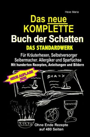 Dies ist die aktualisierte Ausgabe (Juni 2020) mit noch mehr Rezepten, noch mehr Bildern und Anleitungen und somit rund 60 Seiten zusätzlich! Nun sind es rund 480 Seiten vollgepackt mit Rezepten ohne Ende und man spart mehr als 50% gegenüber des Einzelkaufs der 6- teiligen Rezeptbuchreihe! Übrigens: dieses Buch gibt es auch als Luxusausgabe in edlem Hardcover! Dies ist die neueste Version des erfolgreichen Buchs "Das komplette Buch der Schatten" jetzt mit rund 60 Seiten mit Rezepten zusätzlich, komplett überarbeitet und erweitert. Es sind nun 473 Seiten (+ 7 Seiten Verlags- Werbung am Ende des Buches) Sie lernen ganz leicht wie man Salben, Öle, Tinkturen, Seifen, Sirups, Hafermilch, Mandelmilch, Quark, Erdnussbutter, Kräuterkissen und vieles, vieles mehr selber machen kann mit hunderten Rezepten!! Text von der Buchrückseite: "Dies ist die erneuerte und erweiterte Auflage Juni 2020. In diesem großen, mächtigen und schweren Werk, sind mehrere hundert Rezepte, Anleitungen, Bilder, nützliche Räucher- Tabelle, dutzende Tee- Rezepte, klassische und außergewöhnliche Rezepte zur Herstellung von Salben, Ölen, Tinkturen, Shampoos, Seifen, Sirups, Mandelmilch, Hafermilch, Quark, Nudeln, Erdnussbutter, Kräuterkissen und vielem mehr! Zusätzlich gibt es übersichtliche Tabellen zur Verwendung und Nutzen von ätherischen Ölen und Räuchermitteln, viele bebilderte Schritt für Schritt- Anleitungen für besonders leichtes Gelingen, einem kleinen Kräuterlexikon mit zusätzlichen Rezepten und vieles vieles mehr. Dieses wuchtige Werk lässt keine Wünsche übrig. Daher ist es ideal geeignet für alle Kräuterhexen, Selbstversorgerinnen, Selbermacherinnen, Allergikerinnen, Sparfüchsinnen, Gesundheitsbewusste und zur Krisenvorsorge! Ein Muss für alle, die das Meiste und Beste aus Ihrer Zeit, Gesundheit und Geld herausholen wollen!"