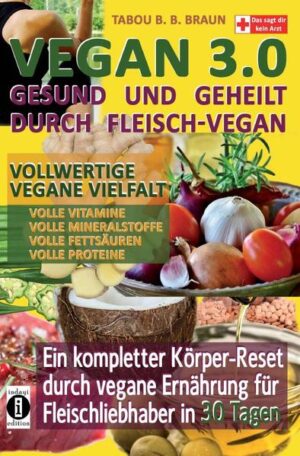 Brauns intermettierende nutrazeutische vegane Ernährung mit ausgewählten Lebensmitteln regeneriert in nur 5x7 Tagen den gesamten Körper. Dabei werden Giftstoffe ausgeschieden, der Körper wird in ein gesundes Gleichgewicht gebracht, Krankheiten und körperliche Beschwerden verschwinden wie von allein und du wirst fitter und kraftvoller durch den Alltag gehen denn je. Überschüssiges Fett wird verbrannt, Muskeln werden aufgebaut, die Haut wird gestrafft und Cellulite wird vorgebeugt. Durch die bewusste, gesunde und größtenteils basische Ernährung wirst du mehr Freude am Leben haben. Ohne Verzicht auf Genuss - nur durch die gezielte Zusammenstellung von natürlichen Lebensmitteln - ohne Fleischersatz- und Nahrungsergänzungsmittel! Und das Beste? Du musst nicht auf dein saftiges Steak oder Schnitzel verzichten, denn VEGAN 3.0 ist ein zeitlich begrenzter veganer Ernährungsstil, zusätzlich wird auf Zucker und Weizen verzichtet. Durch den ausgewogenen Ernährungsstil von VEGAN 3.0 nimmt der Körper automatisch alle wichtigen Nährstoffe, Vitamine und Mineralien auf. Somit sind Mangelerscheinungen Geschichte, die üblicherweise mit einer gängigen veganen Ernährung einhergehen können. VEGAN 3.0 befasst sich außerdem ausführlich mit den vier Makronährstoffen: Kohlenhydrate, Fette, Proteine und Ballaststoffe und informiert über deren Vorkommen und erklärt detailliert deren Bedeutung für den Körper. Bei dieser Ernährungsweise wird viel Wert auf eine größtenteils basische Ernährung mit zahlreichen Kräutern und Gewürzen gelegt, die teilweise bessere Energie- und Nährstoffquellen darstellen als Gemüse.