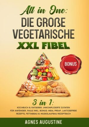 All in One: Die große vegetarische XXL Fibel. Liebe Leser, ich freue mich, dass Sie sich für mein 2in1 Kochbuch & Ratgeber entschieden haben und möchte mich ganz herzlich bei Ihnen bedanken Dieses Buch ist ein Geschenk an alle, die sich mit der vegetarischen Ernährung beschäftigen und keine Lust haben, lange in der Küche zu stehen oder Zutaten suchen zu müssen. Die Zutaten in diesem Buch sind völlig leicht & simpel zu finden und Preiswert. Ohne komplizierte Zubereitungen und dennoch ein Genuss. Diese und weitere Gründe haben mich dazu bewegt dieses Buch zu schreiben und Ihnen diese Informationen als Mehrwert anbieten zu können. Lassen Sie mich eine Einführung mit den wichtigsten Punkten und interessanten Fakten präsentieren. Ob für Singles, oder die ganze Familie, hier ist für jeden etwas dabei. Kleine Einblicke in das Buch, diese Bereiche erwarten Sie •Vegetarische Grundbasics •Vegetarische Ersatzprodukte •Grundrezepte •Gluten-Laktose freie Rezepte •Gesunde „Fast-Food“ Rezepte •Meal-Preap Rezepte Bonusteil: •Muskelaufbau mit veganer Ernährung •Abnehmen ohne Hunger •Ausdauersport •Yoga •Tipps & Tricks Lasse Sie sich überraschen, was dieses magische Buch alles zu bieten hat. In meinem Buch finden Sie mehr als genug Rezepte, die das Leben versüßen und auch ebenfalls für herzhaften Genuss und großartige Gaumenfreuden sorgen. Wir wünschen Ihnen viel Spaß beim Ausprobieren der Rezepte und hoffen Sie können die gewonnene Zeit sinnvoll nutzen. Herzlichst, Ihre Agnes Augustine.