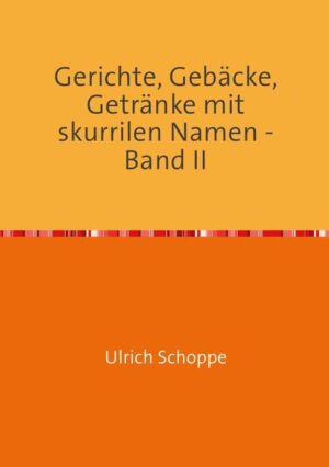 In diesem Büchlein sind Rezepte für Gerichte, Gebäcke und Getränke gesammelt worden, die alle nicht alltägliche, interessante und ungewöhnliche, eben skurrile, Namen aufweisen. Wissenswerte Hinweise auf die Entstehung der Namen oder denkbare Begleitumstände zur Namensgebung ergänzen die Rezepturen. Es wird kein Anspruch auf Vollständigkeit erhoben. Dieser Band enthält die zweite Sammlung interessanter Rezepte.