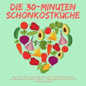 Ein Buch - 86 Rezepte - alle in maximal 30 Minuten fertig - 100% Geschmack. Schonkost muss nicht lange brauchen und aufwändig sein. Gerade Berufstätige sind zeitlich oft sehr eingespannt, möchten sich aber dennoch bewusst ernähren. Hier hilft dieses Buch mit einer bunten Auswahl verschiedenster Gerichte. Zügig und dennoch gesunde Küche: Probieren Sie zahlreiche, originelle Rezeptideen aus. Zaubern Sie in ihrer Küche leckere Snacks und Hauptspeisen im Handumdrehen. Wie wäre es mit einem leckeren Früchtesalat mit Nüssen zum Frühstück? Lust auf eine gebratene Banane aus dem Wok als Dessert? Auf der Suche nach schmackhaften Hauptspeisenideen bei spontanem Besuch? Soll es für das Lunchpaket bei der Arbeit sein und dennoch mehr als nur ein belegtes Brötchen werden? ...oder einfach entspannt mit den Liebsten das frisch Gekochte genießen, ohne stundenlang in der Küche zu stehen? Jetzt zuschlagen und Schonkost im Handumdrehen genießen! Gerade Berufstätige sind zeitlich oft eingespannt. Nach Feierabend möchte man einfach nur noch die Füße hochlegen und den Tag ausklingen lassen. Aber: Das Essen soll dennoch kein "billiges Fast Food" sein. Gut, wenn man gesunde Schonkostrezepte hat, die auch unter Zeitdruck gut gelingen. Auf zu neuen Schonkostgerichten - Das erwartet Sie: Sie erhalten alle Zutaten in herkömmlichen Supermärkten. Viele Rezepte, sodass für Jeden etwas dabei ist. Gesund Essen und Zeit sparen müssen sich nicht mehr gegenseitig ausschließen. Schluss mit gewöhnlichen Naschereien - Snacks können auch magen- und (relativ) figurenschonend sein. Selbst Kochanfänger können den Großteil der Rezepte problemlos nachkochen - ohne das die Gerichte "simpel" sind. Werden Sie noch heute zum Schonkostler - ohne stundenlang in der Küche stehen zu müssen . Schnell - Lecker - Schonkost!