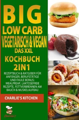 BIG Low Carb - Veggie & Vegan DAS 2in1 XXL RATGEBER & KOCHBUCH Was erwartet Sie in diesem Buch? (ACHTUNG: Zusammenfassung in nur EINEM SATZ) Wer sich die Artikelbeschreibung komplett ersparen möchte, für diejenigen versuche ich mein Buch in einem Satz zusammenzufassen: Sie machen eine Diät OHNE ES ZU MERKEN, bzw. OHNE AUF IHRE GEWOHNTEN GERICHTE VERZICHTEN ZU MÜSSEN! Für diejenigen, die eine ausführlichere Anleitung wünschen, werde ich in diesem Text eine knappe Einführung in meinem Buch schenken. Wie bereits angedeutet, bekommen Sie hier genau die Kochrezepte serviert, die Sie in der Regel vermeiden sollten, jedoch in einer gesunden Variante, wo diese ohne Konsequenzen verzehrt werden können. Sie machen quasi „keine Diät“ und können z.B. trotzdem von einer Gewichtsreduktion profitieren und, oder Muskulatur aufbauen, genauso können Sie sich auch einfach nur gesund ernähren, ohne dadurch auf irgendeiner Art und Weise darunter zu leiden. Genau deswegen habe ich dieses Buch geschrieben, denn hier bekommen Sie ALLE GERICHTE die Sie in einer Diät„nicht essen dürfen“ jedoch in einer GESÜNDEREN Variante auf einem Silber Tablet, bzw. innerhalb eines E-Book, oder Taschenbuch serviert. Welche Rezepte kommen vor? (Beispiele)? VEGANE & VEGETARISCHE VERSIONEN VON: Brote, Brötchen, Baguette-Sandwiches Pfannkuchen VEGGIE & VEGANE Aufstriche Focaccia Pizza Frikadellen Falafel Döner (Veggie Sandwich) Pasta, Gnocchi Lasagne Kartoffelpuffer VEGGIE Burger, Kroketten Kibbeh Süßspeisen: z.B. Pudding, Eiscreme Gebäck wie: Apfeltaschen, Amerikaner, und Schokoladensorten (Ersatz für sehr bekannte Schokoriegel-Sorten) Herzlichst, Ihr Charlie’s Kitchen Team.