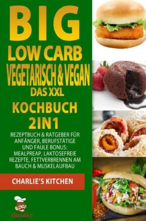 BIG Low Carb - Veggie & Vegan DAS 2in1 XXL RATGEBER & KOCHBUCH Was erwartet Sie in diesem Buch? (ACHTUNG: Zusammenfassung in nur EINEM SATZ) Wer sich die Artikelbeschreibung komplett ersparen möchte, für diejenigen versuche ich mein Buch in einem Satz zusammenzufassen: Sie machen eine Diät OHNE ES ZU MERKEN, bzw. OHNE AUF IHRE GEWOHNTEN GERICHTE VERZICHTEN ZU MÜSSEN! Für diejenigen, die eine ausführlichere Anleitung wünschen, werde ich in diesem Text eine knappe Einführung in meinem Buch schenken. Wie bereits angedeutet, bekommen Sie hier genau die Kochrezepte serviert, die Sie in der Regel vermeiden sollten, jedoch in einer gesunden Variante, wo diese ohne Konsequenzen verzehrt werden können. Sie machen quasi „keine Diät“ und können z.B. trotzdem von einer Gewichtsreduktion profitieren und, oder Muskulatur aufbauen, genauso können Sie sich auch einfach nur gesund ernähren, ohne dadurch auf irgendeiner Art und Weise darunter zu leiden. Genau deswegen habe ich dieses Buch geschrieben, denn hier bekommen Sie ALLE GERICHTE die Sie in einer Diät„nicht essen dürfen“ jedoch in einer GESÜNDEREN Variante auf einem Silber Tablet, bzw. innerhalb eines E-Book, oder Taschenbuch serviert. Welche Rezepte kommen vor? (Beispiele)? VEGANE & VEGETARISCHE VERSIONEN VON: Brote, Brötchen, Baguette-Sandwiches Pfannkuchen VEGGIE & VEGANE Aufstriche Focaccia Pizza Frikadellen Falafel Döner (Veggie Sandwich) Pasta, Gnocchi Lasagne Kartoffelpuffer VEGGIE Burger, Kroketten Kibbeh Süßspeisen: z.B. Pudding, Eiscreme Gebäck wie: Apfeltaschen, Amerikaner, und Schokoladensorten (Ersatz für sehr bekannte Schokoriegel-Sorten) Herzlichst, Ihr Charlie’s Kitchen Team.