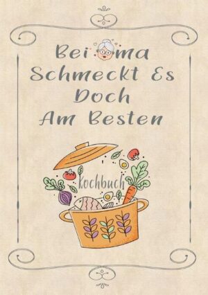 Tolles Geschenk für die Oma, die ihre eigenen Rezepte festhalten will.   Ideal zum Verschenken zum Geburtstag oder zu Weihnachten. Genug Platz um Zutaten, Vorbereitungsarbeiten, die Zubereitung und Notizen festzuhalten. "Bei Oma schmeckt es doch am besten" im Detail:  Rezeptbuch / Kochbuch ca. 120 vorgedruckte Seiten  Platz für 57 Rezepte Größe 15,24 cm * 22,86 (ca. A5)