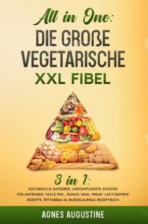 All in One: Die große vegetarische XXL Fibel. Liebe Leser, ich freue mich, dass Sie sich für mein 2in1 Kochbuch & Ratgeber entschieden haben und möchte mich ganz herzlich bei Ihnen bedanken Dieses Buch ist ein Geschenk an alle, die sich mit der vegetarischen Ernährung beschäftigen und keine Lust haben, lange in der Küche zu stehen oder Zutaten suchen zu müssen. Die Zutaten in diesem Buch sind völlig leicht & simpel zu finden und Preiswert. Ohne komplizierte Zubereitungen und dennoch ein Genuss. Diese und weitere Gründe haben mich dazu bewegt dieses Buch zu schreiben und Ihnen diese Informationen als Mehrwert anbieten zu können. Lassen Sie mich eine Einführung mit den wichtigsten Punkten und interessanten Fakten präsentieren. Ob für Singles, oder die ganze Familie, hier ist für jeden etwas dabei. Kleine Einblicke in das Buch, diese Bereiche erwarten Sie •Vegetarische Grundbasics •Vegetarische Ersatzprodukte •Grundrezepte •Gluten-Laktose freie Rezepte •Gesunde „Fast-Food“ Rezepte •Meal-Preap Rezepte Bonusteil: •Muskelaufbau mit veganer Ernährung •Abnehmen ohne Hunger •Ausdauersport •Yoga •Tipps & Tricks Lasse Sie sich überraschen, was dieses magische Buch alles zu bieten hat. In meinem Buch finden Sie mehr als genug Rezepte, die das Leben versüßen und auch ebenfalls für herzhaften Genuss und großartige Gaumenfreuden sorgen. Wir wünschen Ihnen viel Spaß beim Ausprobieren der Rezepte und hoffen Sie können die gewonnene Zeit sinnvoll nutzen. Herzlichst, Ihre Agnes Augustine.