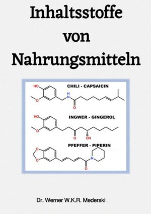 Inhaltsstoffe für Nahrungsmitteln ist ein umfangreiches Nachschlagewerk oder Kompendium für [Hobby]Köche, die an Aromen und damit verbundenen Informationen zu den Chemischen Strukturen interessiert sind. In insgesamt 28 Kapiteln werden Aromastoffe und ihre molekularen Strukturen präsentiert und diskutiert. Schwerpunkt dabei sind die Aromen von Früchten [Kapitel 3], Gemüsen [Kapitel 11], Gewürzen [Kapitel 13], Kräutern [Kapitel 16], Nüssen [Kapitel 19], Pilzen [Kapitel 20] und Wildkräutern [Kapitel 27]. Weiterhin gibt es Kapitel, die auf gewisse Eigenschaften der Aromen eingehen: Erhitzen [Kapitel 1], Kritische Aromen [Kapitel 2], Gerüche [Kapitel 4], Schwefelhaltige Aromen [Kapitel 5], Toxizität [Kapitel 6], Umami/Geschmacksverstärker [Kapitel 12] und Heilwirkungen [Kapitel 14]. Zusätzlich, immer verbunden mit den Chemischen Strukturen, wird auf Bitterstoffe [Kapitel 7], Etherische Öle [Kapitel 10], Farbstoffe [Kapitel 9], Fette/Öle [Kapitel 10], Bindemittel/Hydrokolloide/Emulgatoren [Kapitel 15] sowie Bindungen [Kapitel 25], Proteine/Eiweiße [Kapitel 21], Schärfe [Kapitel 23], Vitamine [Kapitel 26] und Zucker/Polysaccharide [Kapitel 28] eingegangen. Ebenfalls werden Mischungen von Gewürzen und Kräutern vorgestellt [Kapitel 17 und 18]. Für Strukturinteressierte ist ein Kapitel [24] zu Trivialnamen angelegt.