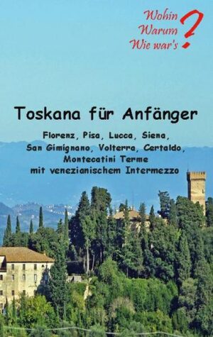 Toskana für Anfänger ist ein genüsslicher Einstieg in diese bezaubernde Landschaft voller Weingärten, Olivenhaine, Felsendörfer und Zypressen-Alleen. Doch wo anfangen? In Florenz? In Pisa? In Siena? In Lucca? In San Gimignano? Oder doch in Montecatini Terme? Dieses Buch nimmt den Leser mit 113 Farbbildern an die Hand, um die sechs besonderen Highlights zu erkennen und danach eine praktikable Auto- oder Bahn-Route fürs erste Kennenlernen auszuarbeiten. Die eigentliche Toskana ist ein Riesengebiet zwischen Carrara im Norden, Arezzo im Osten und die Maremma im Süden. Allein Luftlinie sind es 220 Kilometer in der Höhe und 130 Kilometer in der Breite. Wollte man alles abfahren, wäre man ein paar tausend Kilometer unterwegs. Wer also das erste Mal hinfährt, konzentriert sich besser auf die Highlights und saugt deren Charme auf wie ein delikates toskanisches Essen. Florenz natürlich, die überreich geschmückte Renaissancestadt der Medici mit den Palästen und Plätzen, der berühmten Gemäldesammlung Uffizien und der Brücke Ponte Vecchio über den Arno. Pisa, nicht nur wegen des Schiefen Turms, sondern auch die architektonisch interessanten Viertel und das legere Leben am Arno. Siena, die gotische Perle mit ihrer berühmten Piazza del Campo und seinem mehrere hundert Jahre alten Dächermeer aus Ziegeln. Auch Lucca mit seinem begehbaren Mauerring ist einzigartig. Das etruskische Volterra und San Gimignano