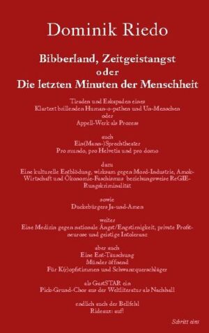 "Gegen Amok-Wirtschaft und Ökonomie-Faschismus! Für einen grünen Hedonismus, nachhaltiges Lebensvergnügen, artenreiche Lustbarkeiten und eine Kunst des Hierseins." Ist einer Leserin oder einem Leser bewusst, dass es mitten in Europa eine Fabrik gibt, die mehr Treibhausgas ausstösst als eine ganze Stadt? Dass wir fast alle in Staaten leben, die es sich soeben überlegt haben, ob "fahrlässige" Fahrerflucht wirklich noch weiterhin ein Strafbestand sein soll? Und damit eigentlich eingestehen, jenen Irren Recht (sic!) geben zu wollen, die sich Stahlkarossen wünschen, die absichtlich möglichst "böse aussehend" designed werden? Liebe Leserin, lieber Leser: Dieses Buch nimmt Dich wirklich für vollwertig. Es wird Dich nicht beruhigen durch kleine Geschichten aus "Littleboogertown" oder durch andere peinliche Einschläferungszeremonialtexte. Sondern es versucht aufzuzeigen, warum wir in einem Bibberland leben, ständig in Angst vor irgendetwas, das real selten existiert, dass wir zugekleistert leben durch eine Lebenshaltung, die das Wort Leben eigentlich verhöhnt.