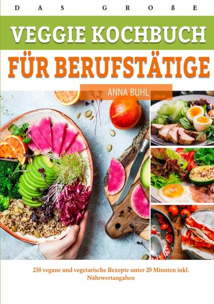 Das Kochbuch mit 230 veganen und vegetarischen Rezepten unter 20 Minuten inklusive Nährwertangaben. Dieses Buch ist genau das richtige für Dich, wenn…: ★ Du nicht weißt was du in einer stressigen Arbeitswoche essen sollst! ★ Du nach schnellen und gesunden Rezepten suchst! ★ Du dich gesund ernähren möchtest! ★ Du dich wieder leistungsfähiger und fitter fühlen möchtest! ➔ Dann bist DU bei dem Veggie Kochbuch für Berufstätige genau richtig! Die 230 Rezepte in den Kochbuch für Berufstätige sollen Dir zeigen, wie einfach es ist, dass tägliche Kochen in deinen Alltag zu integrieren, denn alle Rezepte in diesem Buch lassen sich in unter 20 Minuten zubereiten. Um dir das Kochen zu erleichtern, findest du hilfreiche Tipps in diesem Buch. Denn Vorbereitung oder auch wichtige Grundzutaten im Haus zu haben, sind schon eine große Hilfe. Die Lösung für Berufstätige: Gesund, schnell & lecker kochen leicht gemacht! Eine gesunde und ausgewogene Ernährung ist enorm wichtig und beeinflusst auch die Leistungsfähigkeit unseres Körpers. Tu deinem Körper etwas Gutes und lass dich von unseren 230 Veggie Rezepten überraschen und lass Dir von uns zeigen, wie einfach und schnell Frühstücksrezepte, Vorspeisen, Hauptspeisen, Nachspeisen und Snacks zuzubereiten sind. Das Kochbuch für Berufstätige bietet Dir…. 230 gesunde & alltagstaugliche Rezepte Alle Rezepte sind in unter 20 Minuten fertig - perfekt für alle mit wenig Zeit! Mit nützlichen Einsteigertipps und Lebensmitteltabellen Von Frühstücksideen bis hin zu leckeren Desserts