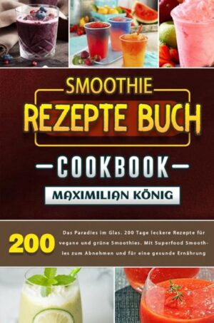 200 Tage Das Smoothie Rezepte Buch Smoothies schmecken nicht nur super lecker, sondern tun dem Körper Gutes und steigern dadurch die Lebensqualität. Für alle, die schnell ein paar Pfunde abnehmen möchten, sind grüne Smoothies eine gesunde und zugleich erfrischende Möglichkeit, den Körper zu entschlacken. Außerdem helfen Smoothies dabei, den Körper zu entwässern, sodass dem gesund abnehmen nichts mehr im Wege steht. Dieses Smoothie Rezepte Buch beinhaltet viele köstliche Rezepte, die schnell zubereitet sind und sich optimal dazu eignen, um dem energielosen Körper und Geist neues Leben einzuhauchen und für leckere Erfrischung zu sorgen.