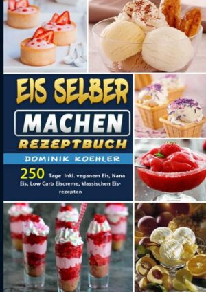 250 Tage Eis selber machen Rezeptbuch Eis gehört zu den Speisen, welche man sowohl im Sommer als auch im Winter genießen kann. Denn Eis kann einfach in jeder Jahreszeit verzehrt werden. Dabei muss man das Eis nicht kaufen, sondern kann es recht schnell und unkompliziert auch selbst zu Hause herstellen. Hierbei genießt man den Vorteil gesunder Inhaltsstoffe und der Möglichkeit, die eigene Familie oder Freunde mit neuen Kreationen überraschen zu können. Deshalb finden Sie in diesem Rezeptbuch 115 Eisideen aus den Bereichen Eiscremes, Eis am Stiel, Sorbets, Frozen Yoghurts und Parfaits vor, welche zum Probieren und Genießen einladen sollen.