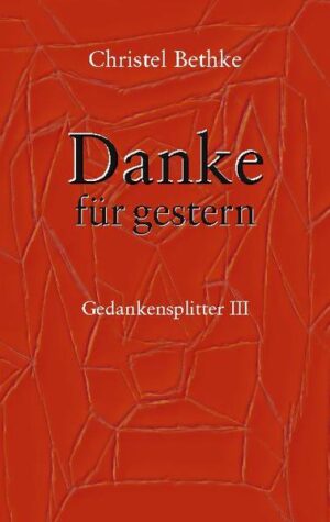 Eine Melange aus Vergangenheit, Gegenwart und Zukunft finden sich in den jetzt vorliegenden letzten Texten von Christel Bethke. Gedankensplitter im wahrsten Sinne des Wortes: Gedanken über den Tag, über das Leben einer 90-jährigen Frau und ihren nicht immer einfachen Alltag. Aber auch einige ältere Texte, die heute noch so aussagekräftig sind wie zur Zeit ihrer Entstehung.