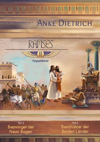 Der Roman schildert das mögliche Leben eines der bedeutendsten Könige des alten Ägyptens. Erzählt wird die Familiengeschichte von Ramses II. mit all ihren Höhen und Tiefen, mit Freud und Leid, Liebe und Tod. Es geht um die politischen Gegebenheiten, denen er sich während seiner langen Regierungszeit stellen musste. Sei es die berühmte Schlacht von Kadesch, der Bau monumentaler Bauwerke wie die beiden Felsentempel in Abu Simbel oder die Vollendung des Säulensaales im Amun-Tempel von Theben, die Zwistigkeiten mit dem hetitischen Königreich, die fast zu einer kriegerischen Auseinandersetzung geführt hätten, dann aber letztlich im ersten Friedensvertrag der Menschheitsgeschichte mündeten, oder die Aufnahme des gestürzten Großkönigs von Hatti in seinem Land. Anke Dietrich entführt den Leser in das Ägypten der 19. Dynastie und lässt den Pharaonenhof, dessen Beamte, die königliche Familie und das einfache Volk zu neuem Leben erwachen. Dabei vermischt sie bekannte historische Ereignisse mit fiktiven Begebenheiten in einem sorgfältig recherchierten Roman, der die damalige Zeit farbenfroh und facettenreich vor dem geistigen Auge des Lesers wiederauferstehen lässt. Der zweite Doppelband enthält die Romane »Bezwinger der Neun Bogen« sowie »Beschützer der Beiden Länder« und schildert die erste Hälfte der Regentschaft von Ramses II. mit der Schlacht von Kadesch sowie dem Bau der Felsentempel in Abu Simbel.