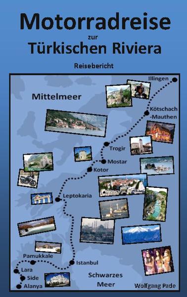 Hier wird das Erlebte auf einer Motorradreise von Deutschland bis in die Türkei, aus Sicht eines Bikers, berichtet. Die Motorradtour startet in Illingen bei Stuttgart und führt über Kötschach-Mauthen in Österreich nach Kroatien in die Altstadt von Trogir. Nach dessen Besichtigung geht es in die historische Altstadt von Mostar und zur weltberühmten Brücke der geteilten Stadt. Das nächste Etappenziel ist die Burg und die wunderschöne historische Altstadt von Kotor in Montenegro. Von dort verläuft die Fahrt auf einer langen Strecke durch Montenegro, Albanien und Mazedonien bis nach Leptokaria in Griechenland. Nach etwas Entspannung am Mittelmeer wird die Reise fortgesetzt. Weiter geht es in die türkische Weltstadt Istanbul, um dort die vielen Sehens- würdigkeiten der Stadt am Bosporus zu besichtigen. Der nächste Abschnitt führt über das Inland nach Pamukkale, um an jenem Ort die berühmten Kalksinterterrassen und Ruinen alter Zeiten zu besuchen. Nach einem schönen Abend mit der Bauchtänzerin geht die Fahrt weiter nach Lara, an das südliche Mittelmeer der Türkei, um vor Ort den Luxusstrand zu genießen und den grünen Canyon zu entdecken. Weiter verläuft die Route zur Hafenstadt Side, um die gut erhaltenen Ruinen, den historischen Hafen, so wie den schönen Wasserfall zu besichtigen. Von dort aus letztendlich an das Ziel der Reise, nach Alanya, einem wunderschönen Badeort an der Türkischen Riviera. Dieser Reisebericht enthält 9 Farbseiten und ausführliches Kartenmaterial der durchgeführten Motorradtour.