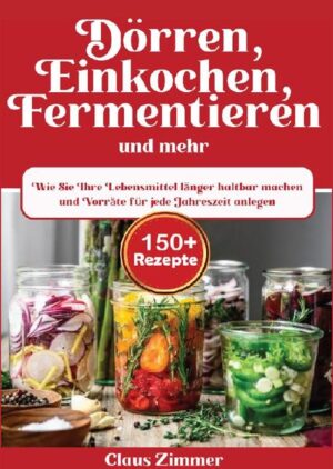 Dörren, Einkochen, Fermentieren, Einlegen oder Einmachen - Machen Sie Ihre Lebensmittel mit über 150 Rezepten noch heute länger haltbar! Ihr Kühlschrank ist immer voll, aber nach nur einigen Tagen müssen Sie die Hälfte wieder wegschmeißen? Sie züchten selber Gemüse, Obst oder Kräuter, wissen aber nicht wohin mit der ganzen Ernte? Sie mögen natürliche Nahrungsmittel ohne Konservierungs- und Zusatzstoffe? Dann nutzen Sie unsere Methoden zur natürlichen Konservierung von Lebensmitteln und erleben Sie den echten Geschmack noch in einem Jahr! Essen wegzuschmeißen ist nicht nur schlecht für die Umwelt, sondern auch für unser Gewissen. Besonders ärgerlich ist es, wenn die Lebensmittel aus dem eigenen Garten stammen, mit viel Liebe und Geduld gezüchtet. Bewahren Sie die frischen Aromen und lebenswichtige Nährstoffe und konservieren Sie Ihre Lebensmittel auf natürliche Weise, ganz ohne Chemikalien und Zusatzstoffen. In diesem Buch werden Ihnen die besten Methoden zur Konservierung von Lebensmitteln erläutert. Mit einfach und detaillierten Erklärungen können Sie im Nu selber Ihre Lebensmittel länger haltbar machen. Einmachen und Einkochen setzen viele Menschen gleich, doch es sind zwei verschiedene Methoden, um Nahrungsmittel zu konservieren. Die Unterschiede werden Ihnen hier genau erklärt, damit Sie genau diesen Fehler vermeiden. Mit hilfreichen Tipps werden Sie in jedem einzelnen Themenbereich von uns unterstützt. Dörren ist der neue Trend, doch wie genau es funktioniert, worauf man achten muss und was man damit alles machen kann, erfahren Sie hier! Berühmte Köche und Restaurants fermentieren ihre Lebensmittel schon seit Jahren selber, also warum nicht auch Sie? In diesem Buch erhalten Sie die dafür notwendige Unterstützung. Egal, ob Obst, Gemüse, Fisch, Fleisch oder Kräuter - mit über 150 leckeren Rezepten wird Ihnen mindestens eine Konservierungsmethode für jedes Lebensmittel geboten.