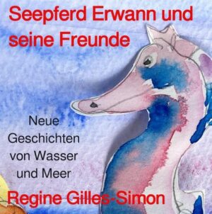 Wie auch "Seepferd Erwann's Abenteuer" entstanden die vier neuen Geschichten mit den liebevollen Illustrationen an Bord des Schiffes "Nautic", auf dem die Autorin Regine Gilles- Simon und ihr Ehemann wieder den Sommer in der Bretagne verbrachten. Regine Gilles- Simon beschreibt den Inhalt von "Seepferd Erwann und seine Freunde" wie folgt: „Die Geschichten wurden von meinen Beobachtungen am Meer und von der Fantasie meiner Enkelkinder inspiriert. Es ist eine Fabelwelt von Tee trinkenden Seepferdchen, reiselustigen Quallen, sprechenden Krokodilen, verliebten Nilpferden, geschwätzigen Enten und pubertierenden Möwen. Ob diese Tiere in Wirklichkeit sympathisch, gefährlich oder bösartig sind oder nicht, möchte ich in meinen Geschichten nicht zum Ausdruck bringen. In der Geschichte des Möwerich geht es zum Beispiel um den Versuch einer jungen Möwe, Freunde zu gewinnen. Denn kaum hat er das warme Nest und die fütternden Eltern verlassen, sucht der Möwerich nach Freundschaften, von denen er sich einen Nutzen wie in der Familie verspricht, wo man sich gegenseitig versorgt und beschützt. Er findet erst nach enttäuschenden Versuchen, in dieser Richtung Freunde zu finden, zu der Gruppe, zu der er sich hingezogen fühlt: Junge Möwen, die gemeinsam mit ihm die Welt erobern wollen." Zum Schluss wird die Geschichte vom Einhorn Klärchen erzählt, das in eine tiefe Pfütze fällt und dort auf die Wasserwelt trifft. Zum Glück kann es von den Meerjungfrauen gerettet werden. Für die zahlreichen farbigen Illustrationen verwendete Regine Gilles- Simon Aquarellfarben, Tuschund Buntstifte, oder sie fertigte Kollagen aus zuvor erstellten Bildelementen an.