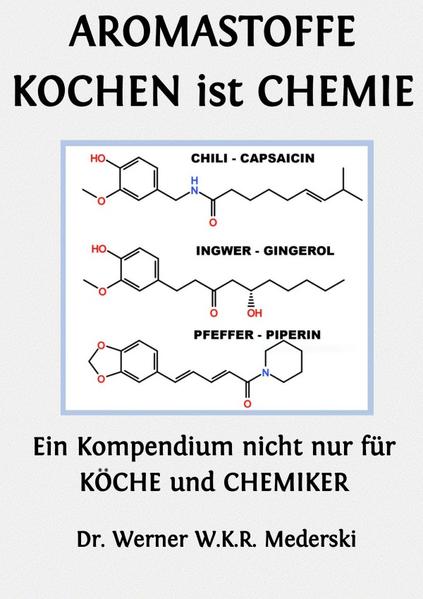 Es geht in erster Linie um AROMEN beim KOCHEN unter dem Motto „Es ist alles nur CHEMIE“. In tabellarischer Form werden viele Aromastoffe in den Kapiteln Früchte, Gemüse, Gewürze, (Wild-)-Kräuter vorgestellt. Vegetarische/Vegane Aspekte erwarten den Leser in den Kapiteln Nüsse, Pilze, Algen und Soja. Wirkungen auf Aussehen, Geruch und Geschmack behandeln die Kapitel Bindemittel, Bitterstoffe, Farbstoffe, Geruch, Schwefelhaltig, Schärfe, Zucker. Auswirkungen auf Geschmacksexplosionen sind nachzulesen unter Etherische Öle, Erhitzen und Rösten. Herauszuheben sind Sensorische Kapitel wie Umami und Sensorik. Allgemeine Kochweisheiten sind ebenso enthalten unter Kulinarische Fachausdrücke, Grundsaucen, sowie Mischungen aus Gewürzen oder Kräutern. Nebenbei erwarten den chemisch Interessierten „Kochreaktionen“ in den Kapiteln Schwefelhaltig, Bitterstoffe, Proteine, Maillard-Reaktionen und Fette/Öle. Wichtige biologische Moleküle werden unter Aminosäuren/Proteine, Säuren, Vitamine und Zucker behandelt. Auch Aspekte wie Kritisch, Heilwirkungen oder Toxizität werden angeschnitten.