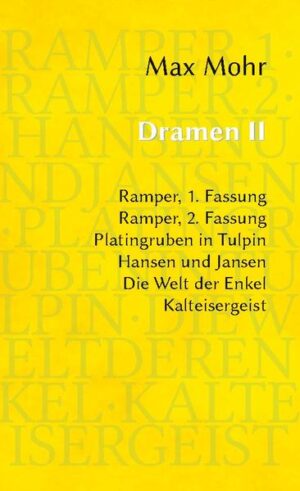 Nach seinem Durchbruch als Bühnenautor mit seinen "Improvisationen im Juni" beginnt Max Mohr, sich allmählich dem Roman zuzuwenden. Dies hält ihn jedoch nicht davon ab, noch weiter für das Theater zu schreiben. Dieser Band bietet die teilweise emendierten Texte der in den Jahren 1925 bis 1931 erschienenen Dramen als Lesefassung. Bei "Ramper" und der "Welt der Enkel" sind zudem noch verschiedene Fassungen dokumentiert.