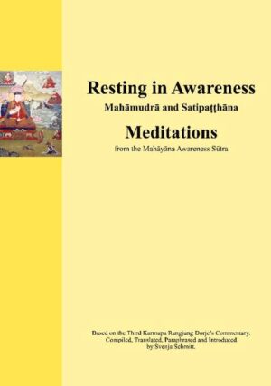 Resting in Awareness: Mahamudra and Satipatthana Meditations from the Awareness Sutra based on the Third Karmapa Rangjung Dorje's commentary and explanations by his student Sherab Rinchen Compiled, translated, paraphrased and introduced by Svenja Schmitt Buddha Shakyamuni once was asked by experienced practitioners of another spiritual tradition: Exactly how do physical, verbal and mental actions performed in this life lead to consequences experienced in future lives? How is it possible to see things as they really are? In the Mahayana sutra Resting in Awareness, the Buddha answered those questions with a set of meditations. The practice of awareness that he taught in this discourse is the direct path to awakening and the realization of absolute bodhicitta. This method consists of alternating between analyzing and resting and is the Vajra Meditation of Mahamudra. This book is intended for advanced practitioners who are competent to engage on their own in the practice of calm abiding combined with insight meditation. It contains:-An introduction to the Awareness Sutra, its Tibetan translation, and the commentaries written by the Third Karmapa Rangjung Dorje and Sherab Rinchen