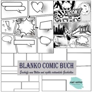 Blanko Comic Buch. Erschaffen Sie neue Welten und erzählen Sie erstaunliche Geschichten. Kinder und Erwachsene lieben es, ihre eigenen Cartoons und Comics zu machen. Dieses Blanko-Comicbuch-Notizbuch bietet ihnen viel Platz, um ihre Geschichten zu erzählen. Mit über 58 Seiten voller Comic-Panels in verschiedenen Stilen wird dieses Buch angehende Künstler stundenlang beschäftigen. Mit einer Größe von 21 cm x 21 cm bietet es Ihnen noch mehr Platz, um in Ihre Wunder einzutauchen. Es ist das perfekte Geschenk für den Urlaub oder die Feiertage oder Geburtstage, da die Kinder - und Erwachsenen - mehr Zeit haben, sich hinzusetzen und zu zeichnen und zu schreiben. Lassen Sie ihrer Fantasie freien Lauf und haben Sie viel Freude damit.