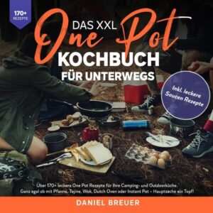 Das XXL One Pot Kochbuch für unterwegs: Über 170 leckere One Pot Rezepte für Ihre Camping- und Outdoorküche. Ganz egal ob mit Topf, Pfanne, Tajine, Wok, Dutch Oven oder Instant Pot - Hauptsache alles in einem! Gründe für die Zubereitung von One-Pot-Camping-Mahlzeiten Vielseitigkeit One-Pot-Gerichte können so einfach oder auch aufwendig sein, wie Sie möchten. Sie können sich für etwas so Einfaches und Geradliniges wie Reis und Bohnen entscheiden. Wenn Sie etwas abenteuerlustiger sind, können Sie es mit einer spanisch inspirierten Paella versuchen. Weniger Geschirr Zu Hause macht es vielleicht Spaß, mit allen Töpfen und Pfannen in der Küche zu kochen (vor allem, wenn man einen Geschirrspüler hat), aber auf einem Campingplatz ist der Abwasch immer eine lästige Pflicht. One-Pot-Gerichte reduzieren sofort die Anzahl der Abwaschvorgänge, die erledigt werden müssen. Wenn das Essen fertig ist, wird der Topf zur Schüssel. Und wenn man mit dem Essen fertig ist, wird die Schüssel zum Spülbecken. Hier einige Tipps…zum Campen mit dem One-Pot 1.Schneiden Sie die Zutaten vor, messen Sie sie ab und packen Sie sie in beschriftete Ziplock-Beutel. 2.Frieren Sie Fleisch ein, bevor Sie es in die Kühlbox legen, damit es länger haltbar ist und andere Lebensmittel kalt bleiben. 3.Füllen Sie alle Zutaten (z. B. Öl oder Dressing) in Spritzflaschen ab, um Utensilien und Zeit zu sparen. (mehr Tipps finden Sie im Buch) Sie sind auf der Suche nach … ✅ 170+ leckeren Rezepten (traditionell mit Topf und Pfanne oder mit dem Dutch Oven, Wok, Tajine uvm.) ✅ Vielfältige Rezeptideen für jede Art von One Pot Behältnis ✅ Den richtigen Zutaten für leckere Gerichte… ✅ Spaß und Freude Neues zu probieren Leckere Gerichte und gute Anhaltspunkte gefällig? Dann greifen Sie jetzt zu!