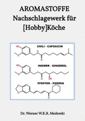 In tabellarischer Form werden Aromastoffe nach Namen, Eigenschaften wie Geruch und/oder Geschmack, sowie Molekülstruktur vorgestellt. Daneben werden sämtliche Nahrungsmittel allgemein näher charakterisiert