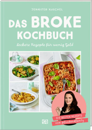 Du bist mal wieder broke? Für Jenny vom bekannten TikTok-Kanal "foodandfamily" kein Problem! Mit kleinem Budget hat sie 60 einfache und schnelle Rezepte kreiert, die mit wenigen Zutaten gelingen. Auch auf Instagram und Youtube zeigt sie, dass günstig kochen Spaß macht und teilt ihre besten Spartipps und Rezepte. Für dieses Buch hat Jenny viele neue Broke-Rezepte getestet: Die Vielfalt reicht dabei von "Schummelspaghetti", einer simplen Curry-Buttergemüse-Pfanne und würziger Thunfischcreme bis hin zu zuckersüßen Schupfnudeln, ergänzt um nützliche Tipps zur Vorratshaltung und Resteverwertung. Perfekt für Studierende, Familien und alle, die mit wenig Geld etwas Leckeres kochen wollen!