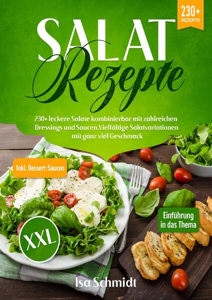 Der ultimative Salat ist ein genussvolles Festmahl aus köstlichen und vielseitigen Zutaten, das die Sinne beflügelt und den Gaumen in Vorfreude auf all die lebendigen Aromen und wohltuenden Nährstoffe für unseren Körper jubeln lässt. Mit ein wenig Vorbereitung ist es ganz einfach, Ihren Kühlschrank und Ihre Vorratskammer mit all den gesunden Zutaten zu füllen, die Sie für Ihren Salat brauchen. Denken Sie an Abwechslung - Farben, Aromen und Textur sind Ihre Freunde, und mit nur wenigen Hauptzutaten sind Salate der perfekte Weg, um sicherzustellen, dass Sie eine nährstoffreiche Mahlzeit zu sich nehmen und Heißhungerattacken in Schach halten. 1. Denken Sie daran, achtsam zu essen Entspannen Sie sich, essen Sie langsam und achten Sie auf die Beschaffenheit, den Geschmack und die Gerüche. Denken Sie an die Nahrung, die Sie Ihrem Körper zuführen. Achten Sie auf Ihr Verlangen und die Gefühle, die beim Essen ausgelöst werden. Lernen Sie zu essen, wenn Sie hungrig sind, und aufzuhören, wenn Sie gesättigt sind, und gehen Sie wirklich auf Ihr Verlangen ein. 2. Salat ist nicht gleich Salat Je dunkler die Farbe (und je größer die Vielfalt in der Schüssel), desto besser ist der Nährwert. (mehr Informationen finden Sie im Buch) Sie sind auf der Suche nach … ✅ 230+ leckeren Salat-Rezepten (Bunte und vielfältige Rezeptideen) ✅ Einführung in das Thema ✅ Mit einer großen Vielfalt an leckeren Saucen & Dressings ✅ Inklusive leckeren Dessert-Saucen Rezepten Leckere Gerichte und gute Anhaltspunkte gefällig? Dann greifen Sie jetzt zu!