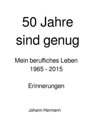 Das Buch beschreibt meine Kindheit, Schul- und Jugendzeit, aber im wesentlichen meinen beruflichen Werdegang ab der Lehrzeit, meine Studentenzeit, den Einstieg ins Berufsleben als Ingenieur in einem Großkonzern und die Veränderungen innerhalb des Konzerns und im Umfeld, meine Projekte in einer ausführenden Firma der Anlagen- und Gebäudetechnik sowie die dabei durchlebten Stationen als Niederlassungsleiter und Geschäftsführer in In- und Ausland bis zum Eintritt in den Ruhestand. Der Buchtitel ergab sich, weil ich es von meiner Lehrzeit bis zum Eintritt in den Ruhestand exakt 50 Jahre dauerte.