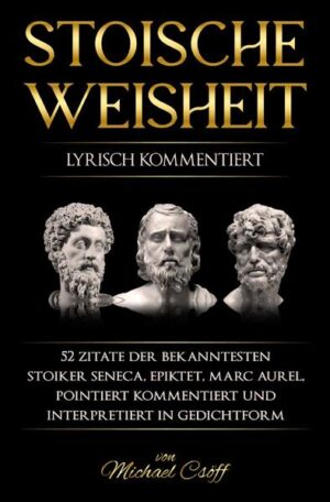 Die stoische Philosophie zieht seit über 2000 Jahren die Menschen in ihren Bann. Erfolgreiche Unternehmer, Führungspersönlichkeiten, Sportler und Leistungsträger aller Art rund um den Globus schwärmen gerade in der letzten Zeit wieder für die stoische Weisheit. Es ist ihre lebenspraktische Anwendbarkeit, die sie auch für "Nicht-Philosophen" - für Praktiker, die voll im Leben stehen sowie für alle Menschen, die sich mehr Klarheit und persönlichen Erfolg in ihrem Leben wünschen - so attraktiv und interessant macht. Der Stoizismus (oder die Stoa - das Lehrgebäude der Stoiker) gibt uns Ideen und Prinzipien an die Hand, wie wir mit den inneren und äußeren Wirrungen, Ablenkungen, Versuchungen und Schicksalsschlägen des Lebens erfolgreich umgehen können. Er zeigt uns überzeugend auf: Die Lösung liegt in uns selbst. Immer. Dieses Büchlein gibt anhand von 52 ausgewählten stoischen Zitaten bzw. Textauszügen einen wesentlichen Einblick in die stoische Philosophie. Die Kommentierungen der einzelnen Textstellen - immer auf der gegenüberliegenden Seite stehend - lenken das Augenmerk der Leser und Leserinnen und Leser auf wichtige Aspekte, schaffen Alltagsbezüge und geben Anregungen hinsichtlich der Relevanz für unser eigenes Leben. Als einzigartiger Bonus ist jedem stoischen Zitat zudem ein kurzes, klassisch gereimtes Gedicht zugeordnet, das die zitierte Textstelle noch einmal individuell kommentiert und lyrisch interpretiert. Das Buch stellt keine wissenschaftliche Einführung oder Abhandlung über den Stoizismus dar. Es lässt sich eher im Bereich der Ratgeber- oder Selbsthilfeliteratur verorten. Es vermittelt die stoische Idee auf einfache, kreative und unterhaltsame Art, und bietet damit Hilfe zur Selbsthilfe im besten Sinne. Den verwendeten Zitaten liegen hauptsächlich diese spät-stoischen Texte zugrunde: - Seneca: Vom glückseligen Leben - Seneca: Von der Kürze des Lebens - Epiktet: Handbüchlein der stoischen Moral - Marc Aurel: Meditationen (Selbstbetrachtungen)