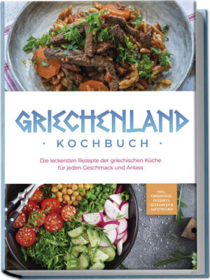 Griechisches Kochbuch: Vielfältige, köstliche und authentische Rezepte für griechisches Urlaubsflair bei Tisch Beim Gedanken an griechische Traumstrände geraten Sie ins Schwärmen? Moussaka, Gyros, Kritharaki & Co. wecken nicht nur Urlaubserinnerungen, sondern lassen Ihnen auch das Wasser im Munde zusammenlaufen? Dann warten Sie nicht bis zum nächsten Hellas-Trip, sondern zaubern Sie sich ab sofort Griechenland-Flair auf den Tisch, wann immer Sie wollen - mit diesem Buch klappt’s kinderleicht! Die verlockende Schlemmer-Vielfalt Griechenlands ist nicht nur unschlagbar köstlich, sondern punktet auch mit beeindruckender Vielfalt: Von italienischen über arabische bis hin zu türkischen Einflüssen wurde die jahrtausendealte Speisetradition immer weiter angereichert und verfeinert, sodass sie heute verführerische Vielfalt und einzigartige Geschmackskombinationen bietet. Als Bestandteil der berühmten „Mediterranen Ernährung” liefert sie zudem ein großes Gesundheitsplus - jede Menge Gründe also, die Leckereien öfter einmal aufzutischen. Ob Fleischfan, Fischliebhaber, Veggie oder Naschkatze, bei der Riesenauswahl bleiben keine Wünsche offen und Sie entdecken Vorspeisen, Hauptgerichte, Snacks, Desserts, Dips, Drinks und vieles mehr für jeden Geschmack. Komplizierte Kochkunst? Keine Sorge! Denn mit den einfach nachzukochenden Anleitungen gelingen original griechische Leckereien auch ungeübten Hellas-Fans auf Anhieb und bescheren ungetrübtes Urlaubs-Feeling bei Tisch. Frühstücks- & Brotideen: Tiroptiakia, Strapatsada, gefülltes Brot oder griechisches Zupfbrot bescheren Ihnen einen sommerlich-leichten Start in den Tag. Klein und fein: Ob als Vorspeise, Beilage oder Snack, mit Dolmades, griechischem Zucchinisalat, griechischer Joghurtsuppe oder Melitsanokeftedes bringen Sie Hellas pur auf den Teller. Deftiges mit Fisch & Fleisch: Mit Klassikern wie Giouvetsi mit Lamm, griechischer Hähnchenpfanne, Bakaliaros Plaki oder griechischer Fischpfanne werden Freunde des herzhaften Genusses glücklich. Veggie-Hits: Feta-Käse mit Zucchini und Feigen, griechischer Kartoffeltopf, Spinatauflauf mit Yufka oder veganer Kritharakisalat bieten aromatische Geschmacks-Highlights für Vegetarier und Veganer. Desserts & Drinks: Erleben Sie mit Loukoumades, Grieß Halva, Zitronen-Honig-Limonade oder Ellinikos Genießermomente mit Ferien-Flair. Perfekt abgerundet: Mit Dips, Saucen oder Gewürzmischungen wie Metaxa-Sauce, Taramas, Melitzanosalata oder Souvlaki-Gewürzmischung verleihen Sie Ihren Kreationen den authentischen Griechenland-Touch. Diese Rezeptsammlung holt Urlaubserinnerungen und Geschmacksexplosionen zugleich in Ihre Küche und zeigt Ihnen, wie unkompliziert griechische Küche auch zu Hause gelingt. Ob Sie bereits in Urlaubsvorfreude schwelgen, Fan der Hellas-Küche sind oder einfach gerne Neues entdecken - hier werden Sie in jedem Fall reichlich fündig.