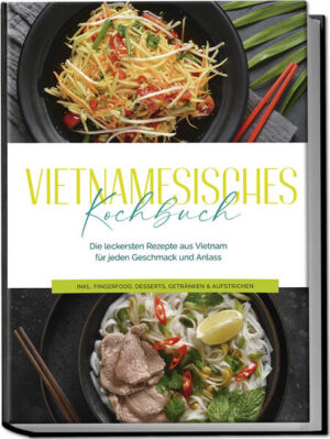 Rezepte aus Vietnam: Frische, unkomplizierte und unschlagbar leckere Vielfalt aus der reichen vietnamesischen Genuss-Tradition Beim bloßen Gedanken an vietnamesische Köstlichkeiten läuft Ihnen bereits das Wasser im Munde zusammen, aber leider gehen gute Restaurantbesuche auf Dauer ins Geld? Dann ist dieses Kochbuch Ihre Rettung! Denn die raffiniert-exotischen Leckereien können Sie ganz einfach auch selbst zubereiten und wie Sie die volle Vielfalt auf den Tisch zaubern, zeigt Ihnen dieses Kochbuch. Pho Chay, Bun Cha oder Bun bo nam bo - was zwar exotisch klingt, geht längst vielen Gourmets weltweit ganz selbstverständlich von den Lippen, denn die vietnamesische Küche hat sich zu einem Exportschlager entwickelt. Kein Wunder, punkten die Gerichte doch mit einzigartigem Aroma sowie spannenden Geschmackskombinationen und bleiben dabei günstig, knackig frisch, gesund und unkompliziert. Deshalb eignen sie sich auch hervorragend für den Alltag und hier entdecken Sie eine Riesenauswahl an Rezepten für jeden Geschmack und Anlass. Ob raffinierte Salate, Suppen und Snacks, würzig-aromatische Hauptgerichte oder feine Desserts und Getränke, bei den vielfältigen Schlemmereien finden Fleischfans, Fischfreunde, Veggies und Süßschnäbel immer wieder neue Highlights und probieren sich quer durch die verschiedenen Regionen Vietnams. Und wie steht’s um exotische Zutatenlisten? Keine Sorge! Denn viele asiatische Standard-Lebensmittel finden Sie längst im Supermarkt und bei vietnamesischen Spezialprodukten helfen Asia-Läden, Imbiss-Stuben oder Online-Versand weiter. Darüber hinaus ist dank kinderleichter Anleitungen auch die Zubereitung kein Problem und Sie können ab sofort original Vietnam-Geschmack zuhause genießen. Feiner Tagesstart: Probieren Sie zum Frühstück gefülltes Reis-Crêpe, Mango-Konfitüre und Reisbrei oder gönnen Sie sich einen Frucht-Smoothie oder traditionellen Eiskaffee. Vorspeisen- & Beilagenvielfalt: Bei kleinen Köstlichkeiten wie Reisnudelsalat, Rindfleischsuppe mit Kräutern, traditioneller Nudelsuppe oder frittierten Frühlingsrollen läuft vietnamesische Kochkunst zur Höchstform auf. Hauptgerichte mit Fisch & Fleisch: Mit Zitronengras-Fleisch, Reisnudelpfanne mit Hühnchen, Lachs-Paketen oder Fisch in Bananenblättern wird’s herzhaft, raffiniert und sättigend zugleich. Veggie-Spezialitäten: Für Vegetarier und Veganer hält der Vietnam mit saurer Gemüsesuppe, Reis mit Tofu und Pilzen, Tofu-Rollen oder Kartoffeln süß-sauer einzigartige Genussmomente bereit. Sündig-süße Leckereien: Bananen-Kokosmilch-Pudding, fruchtiger Shake, Teigtaschen oder Reisnudelpudding bieten Verführung pur auf vietnamesische Art. Dieses Kochbuch zeigt Ihnen die einzigartige kulinarische Vielfalt des Vietnam und sorgt für Abwechslung, Geschmack und Gesundheit auf Ihrem Teller. Ob Sie glühender Pho-Suppen-Fan sind, Urlaubserinnerungen aufleben lassen möchten oder einfach gerne Ihren Schlemmerhorizont erweitern - hier finden Sie jede Menge Inspiration.