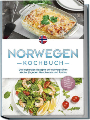 Norwegen-Kochbuch: Eine vielfältige, überraschende und köstliche Schlemmerreise durch das Naturparadies am Nordkap Norwegen, das Land majestätischer Fjorde, wilder Natur, der Nordlichter und atemberaubender Seenlandschaften: Der hohe Norden ist Sehnsuchtsziel zahlreicher Urlauber, doch an kulinarische Traumreisen denken dabei die wenigsten. Zu Unrecht, denn die norwegische Landesküche wartet mit einzigartigen Leckereien auf und mit diesem Buch holen Sie sich original Norwegen-Flair ganz einfach auf den Tisch! Keine Überraschung: Auf norwegischen Tellern ist Fisch der ungeschlagene Superstar - längst weltweit berühmt ist schließlich der Norwegerlachs. Die tausende Kilometer lange Küstenlinie sowie unzählige Seen bescheren reichen Fischfang, den die traditionelle Küche zu einzigartigen Gerichten verarbeitet. Doch auch deftige Fleischgerichte, frische Salate und die eine oder andere vegetarische Leckerei finden sich in den norwegischen Kochbüchern und hier entdecken Sie, wie Sie die Köstlichkeiten ganz einfach zuhause zubereiten. Ob herzhaftes Sattmachermenü an kalten Wintertagen, leichte Salate für lange Sommertage oder wärmende Suppen, hier entdecken Sie abwechslungsreiche Leckerbissen für jeden Anlass. Insbesondere Naschkatzen läuft dabei das Wasser im Munde zusammen: Denn mit zahlreichen cremig-fruchtig feinen Desserts sowie köstlichen Kuchenkreationen trumpft die norwegische Küche bei Süßschnäbeln auf und liefert außergewöhnliche Genussmomente in Hülle und Fülle. Kompliziertes Kochen? Aber gar nicht! Denn die meisten Rezepte überzeugen mit bodenständigen Zutaten und alltagstauglicher Zubereitung, die dank genauer Anleitungen auch Ungeübten im Handumdrehen gelingt - und mit spannenden Norwegen-Facts runden Sie Ihr nordisches Menü unterhaltsam ab. Frühstücks- und Brotleckereien: Mit Kaffegraut-Grießbrei, Rührei mit geräuchertem Lachs, Settekake-Hefefladen oder Kardamom-Brötchen sorgen Sie schon am Morgen für Norwegen-Feeling. Feine Kleinigkeiten: Salate, Suppen, Snacks und Veggie-Hits wie Rote-Bete-Salat, Lamm-Kohl-Eintopf, Süßkartoffelgratin oder Kartoffel-Knödel bieten Besonderes für den kleinen (Veggie-)Hunger. Herzhaft-deftige Hauptgerichte: Ob Fisch oder Fleisch, bei Rindfleisch-Eintopf mit Gemüse, Schweinebauch-Rippe, Lachs mit Nussbutter und Blumenkohlpüree oder Kabeljau aus dem Ofen bleiben keine kulinarischen Wünsche offen. Süße Glücksmomente: Skoleboller-Puddingteilchen, Trollkrem-Preiselbeercreme, Papperkaker-Lebkuchenkekse oder Smultringer-Donuts eignen sich perfekt zum Naschen zwischendurch. Kuchen-& Tortenkreationen: Pflaumen-Streuselkuchen, Sahnetorte mit Erdbeeren, Mandelkuchen mit Vanille-Topping oder Eplepai-Apfelkuchen bringen norwegischen Festtagsgenuss auf die Kuchentafel. Dieses Buch entführt Sie auf eine Schlemmerreise in das Land der Fjorde und zeigt Ihnen, was Norwegens Küche so alles im Angebot hat. Mit zusätzlichen Getränke-Inspirationen wie Johannisbeersaft, Kümmel-Schnaps oder Fjellbekk-Limetten-Cocktail bringen Sie noch mehr original Norwegen-Flair an den Tisch und erleben besondere Genuss-Augenblicke.