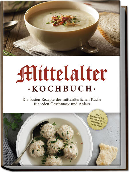 Mittelalterkochbuch: Mit geschmackvollen, reichhaltigen und originalgetreuen Rezepten schlemmen wie zu Zeiten von Rittern, Bauern und Königen Das Leben im Mittelalter fasziniert und begeistert Sie? Vielleicht gehen Sie auf Mittelaltermärkte, spielen Rollenspiele oder lesen historische Romane? Doch der kulinarische Aspekt kam dabei bislang zu kurz? Dann schnappen Sie sich dieses Buch und sorgen Sie für Mittelalterflair bei der nächsten Festtafel! Bauernarmut in Hungerszeiten, erlesene Köstlichkeiten am Adelstisch, deftige Klostermahlzeiten oder der geschmackvolle Küchenreichtum der einfachen Bevölkerung: Die Küche des Mittelalters bot von mühsamer Ernährung bis hin zum opulenten Gaumenschmaus schier unendliche Vielfalt, die sich über die Jahrhunderte hinweg nur immer mehr erweitert hat. Diese Genüsse schmeicheln auch den modernen Geschmacksknospen und so entdecken Sie hier eine Riesenauswahl an unterschiedlichsten Rezepten, die vom einfachen Roggenbrot über nahrhafte Wirtshaussuppe bis hin zur raffinierten Kalbsleberpastete Simples, Sättigendes und Verführerisches zugleich im Angebot hat. Ob Frühstück oder Hauptgericht, Bauernspeise oder Herrenspeise, Gemüse oder Fleisch, Süßspeise oder belebender Trunk - hier kommen Veggies, Fleischfans, Fischliebhaber und Naschkatzen gleichermaßen auf ihre Kosten. Historische Zutatenliste? Keine Bange! Die ausgewählten Leckereien kommen alle mit zeitgenössischen Zutaten aus, sodass Sie für Ihr Bankett keine Zeitreise unternehmen müssen. Zudem gelingen die Rezepte dank einfacher Anleitung auch frischgebackenen Küchenlehrlingen auf Anhieb, sodass Sie Gäste schon bald mit Ihrem ersten Mittelalter-Mahl beeindrucken können. Bäuerliche Kleinigkeiten: Ob Frühstück, Beilage oder Snacks, einfach-bodenständige Mahlzeiten vom Lande wie Kräutersuppe, Brotchan Foltchep, würzige Fladen von Steynbrodt oder Habermus versorgen jederzeit mit einem Energieschub. Köstlich-schlichte Sattmacher: Herzhafte Hauptspeisen wie mittelalterlicher Fleischtopf, Gersten-Kräuter-Eintopf, Linsen mit Käse oder böhmische Erbsengrütze liefern reichlich Kraft für anstrengende Feldarbeit. Herrenspeisen für den kleinen Hunger: Mit Pilz-Lauch-Suppe, Metgemüse, Bohnen in Kümmelsauce oder Hühnersuppe mit Datteln entdecken Sie Suppen, Gemüse & Co. für den adeligen Gaumen. Raffinierte Hauptgerichte: Wildschweinkeule mit Dörrobst, Fischpastete, Huhn in Mandel-Zimt-Sauce oder Blamensier-weiße Speise machen Fürsten, Ritter und Bischöfe satt. Naschereien für alle: Ob Bauersleut oder Herrschergeschlecht, bei Desserts und Drinks wie Safran-Sahne-Torte, Lebekuoche-Pfefferkuchen, Orangen-Eier-Dessert oder Hypocras-Gewürzwein werden alle glücklich. Mit diesem Kochbuch holen Sie den Geschmack des Mittelalters an den Tisch und die spannenden Infos, Anekdoten und Tipps runden die originalgetreue Bankett-Erfahrung ab. Ob Sie Mittelalter-Fan sind, sich für historisch-Kulinarisches interessieren oder einfach beim nächsten Fest etwas ganz Besonderes bieten wollen - hier finden Sie tolle Inspirationen aus alten Zeiten.