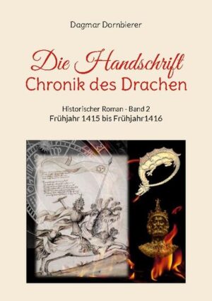 Der 2. Teil der Luxemburger-Saga Die Handschrift, Chronik des Drachen, dreht sich um weitere Ereignisse des Jahres 1415 und des folgenden Jahres 1416. Das Konstanzer Konzil dauert an. Die Verbindung zwischen Florenz und Rom, die Machtspiele und Rangeleien unter den Konzilsherren zeigen sich vermehrt. Die päpstlichen Sekretäre, die sich nun Humanisten nennen, langweilen sich und beginnen ihre literarische Tätigkeit, die ihr dandyhafter Gönner Niccolo Niccoli in Florenz unterstützt. Spricht hier jemand von Fälschung? Die Renaissance hat begonnen... Ulrich Richental schreibt weiterhin seine Notizen über das Konzil, auch über die tragischen Hinrichtungen des Magisters Jan Hus und des Philosophen Hieronymus von Prag. Das Geheimnis um den Weisen Avraham und seinen Sohn wird gelüftet, und noch viel andere Einzelheiten seit der Flucht des Papstes aus Konstanz. Der Römische König Sigismund von Luxemburg reist inzwischen quer durch Europa und will die zerstrittenen Päpste und deren Parteien an den Verhandlungstisch zwingen. Daneben versucht er zwischen Frankreich und England in deren 100jährigem Krieg zu vermitteln, und für sich selbst endlich die Kaiserkrone zu erhalten. Die Saga wird fortgesetzt im Band 3, Die Handschrift, Chronik des Drachen, Die Jahre bis 1419