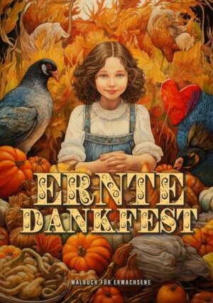 Erntedankfest Malbuch für Erwachsene Erntedankfest wird bei uns nicht so groß gefeiert wie in den USA Thanksgiving, trotzdem haben wir eine alte Verbindung zu dieser Tradition, Danke zu sagen nach einer guten Ernte. A4 56 Seiten Graustufen Cowgirls Erntedank-Körbe voller Gemüse, Mais und Getreide Reich gedeckte Erntedankfest Tische Truthähne und Hühner Farm Umgebung Stilleben mit tollen Vasen und Gemüse uvm.