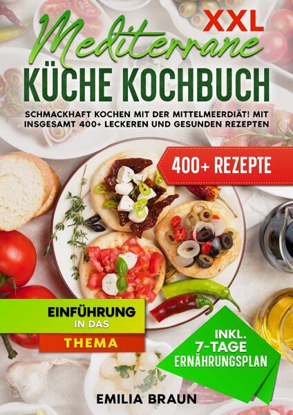 Dieses Mediterrane-Küche-Kochbuch ist voll von köstlichen, leicht zuzubereitenden Rezepten! Mit über 400+ Rezepten zur Auswahl, finden Sie in diesem Kochbuch bestimmt das, wonach Sie suchen... Die Mittelmeerdiät ist eine Ernährungsweise, die in Anlehnung an die traditionellen Ernährungsgewohnheiten der Mittelmeeranrainerstaaten entwickelt wurde. Man muss jedoch nicht in Italien, Spanien oder Frankreich leben, um von dieser Diät zu profitieren