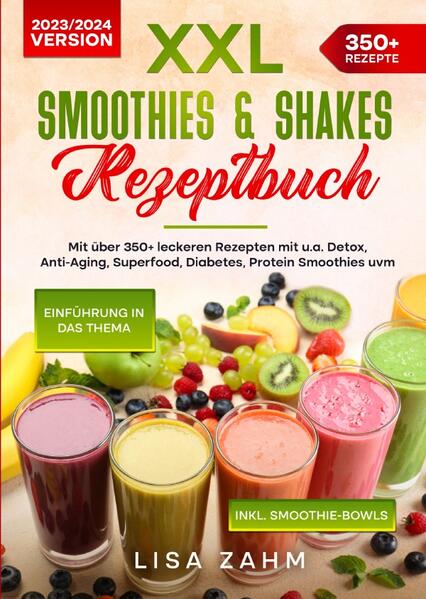 Dieses Smoothie-Kochbuch ist voll von köstlichen, leicht zuzubereitenden Rezepten! Mit über 350+ Rezepten zur Auswahl, finden Sie in diesem Kochbuch bestimmt das, wonach Sie suchen... Cremig, nährstoffreich, erfrischend - so sollte jeder Smoothie sein, oder? Smoothies sind super vielfältig, schnell zubereitet und man kann eine ganze Menge gesunder Zutaten einbauen. Aber wie fange ich an? Was muss rein? Wie stelle ich sicher, dass mein Smoothie nicht zu wässrig wird? Wie sollte das Verhältnis zwischen festen und flüssigen Zutaten sein? Dieser Ratgeber hilft Ihnen auf dem Weg zum perfekten Smoothie. Superfoods, Samen & Pulver Superfoods, Samen und Pulver eignen sich hervorragend, um Ihren Smoothie mit weiteren Antioxidantien und lebenswichtigen Nährstoffen anzureichern. Diese Zutaten verbessern auch den Geschmack und die Konsistenz des Smoothies. SUPERFOODS: Honig und Bienenpollen - Sowohl Bienenpollen als auch Honig sind starke „Superfoods“, die verschiedene Antioxidantien und Enzyme enthalten. Außerdem enthalten sie große Mengen an Proteinen, Mineralien und Vitaminen, die bei der Behandlung von Asthma, Arthritis, Allergien, Erkältungen und Grippe, Entzündungen, Verdauungsstörungen, Hautproblemen, Müdigkeit und Herz-Kreislauf-Problemen helfen können. Goji-Beeren - diese Beeren sind reich an Aminosäuren, Antioxidantien und einer Vielzahl von Vitaminen, die bei der Vorbeugung verschiedener Infektionen helfen, das Sehvermögen verbessern, die Hormonfunktionen regulieren und das Immunsystem stärken. (mehr Informationen finden Sie im Buch) Sie sind auf der Suche nach … ✅ 350+ leckere Smoothie-Rezepte (u.a. für Diät, Detox, Anti-Aging, Superfood, Diabetes, Protein uvm.) ✅ Einführung in das Thema ✅ Den richtigen Zutaten ✅ Inklusive Smoothie-Bowls Leckere Gerichte und gute Anhaltspunkte gefällig? Dann greifen Sie jetzt zu!