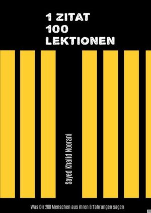 Dieses unverzichtbare Buch stellt 200 erfolgreiche Menschen und ihre wichtigsten Zitate zu den Themen Karriere, persönliche Entwicklung, Business und Geld vor und liefert komprimiertes Wissen und wertvolle Leseempfehlungen für alle, die sich beruflich und persönlich weiterentwickeln möchten. Sayed Khalid Noorani erklärt Dir ganz genau in diesem Buch: 50 erfolgreiche Genies und ihre Zitate 50 erfolgreiche Philosophen und ihre Zitate 50 erfolgreiche Sportler und ihre Zitate 50 erfolgreiche Schauspieler und ihre Zitate Beschreib Dich selbst als einen erfolgreichen