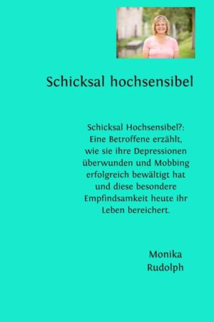 Bin ich hochsensibel? Bin ich allein? Wem geht es genauso? Als hochsensibler Mensch bist Du tagtäglich Situationen ausgesetzt, die Dir einiges an Kraft und Nerven abverlangen. Oft spielt Mobbing im Job eine Rolle, obwohl Du alles gibst und leistest, was gefordert wird. Oft sogar viel mehr. Vielleicht kämpfst Du auch immer wieder mit Depressionen, die Deine Lebensqualität enorm einschränken und Du Dir nichts sehnlicher wünschst, als einfach mal das Leben genießen zu können. Nicht zuletzt hast Du ständig das Gefühl, nicht nur Deine Emotionen zu spüren, sondern auch alle Schwingungen und Zwischentöne der Menschen um Dich herum. Es ist einfach oft nur anstrengend. Was wäre, wenn Du erkennst wie Deine besondere Empfindsamkeit Dein Leben bereichern kann? es Dir gelingt, Deine Depressionen zu heilen und das Leben endlich zu genießen? Du Deine wahre Berufung findest und Dein Potential auch im Beruf entfalten kannst? Du die alltäglichen Mobbingsituationen bewältigen kannst, weil Du lernst klare Grenzen für Dich zu ziehen? Du Deine Bedürfnisse nicht immer wieder hinten anstellen musst? Du bist und kannst mehr als Du denkst! In diesem Buch beschreibt die Autorin Monika Rudolph lebensnah ihre eigene, nicht immer einfache Geschichte. Doch nach vielen Jahren schaffte sie es, die Last der Hochsensibilität als wertvolle Gabe zu sehen. Heute unterstützt Monika als Heilpraktikerin für Psychotherapie Menschen dabei, dass ihre Hochsensibilität eine Bereicherung für ihr Leben wird statt eines Hindernisses. Sie begleitet sie unter anderem dabei, im Beruf ihre Berufung zu leben. Dieses Buch ist Mutmacher und Wegweiser zugleich. Lebensbejahend, authentisch, menschlich, hochsensibel. Schicksal hochsensibel? Du bist nicht allein!