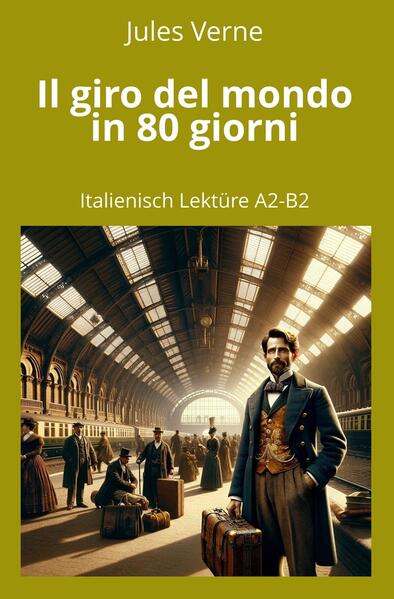 Italienisch lernen mit klassischen Werken. Die Bücher dieser Reihe eignen sich für Jugendliche und Erwachsen, die mit klassischen Werken ihre Lesefähigkeit verbessern wollen. Italienisch Niveaus A2 bis B2. Durchgehend in italienischer Sprache. Das Buch erzählt die Geschichte von Phileas Fogg und seinem Diener Passepartout. Fogg ist ein reicher Mann aus London. Er wettet, dass er in 80 Tagen um die Welt reisen kann. Fogg und Passepartout reisen mit verschiedenen Transportmitteln, wie Schiffen und Zügen. Auf ihrer Reise erleben sie viele Abenteuer. Sie treffen interessante Menschen und haben manchmal Probleme. Zum Beispiel werden sie fälschlicherweise für Verbrecher gehalten. Auch gibt es einen Detektiv, der sie verfolgt. Der Detektiv denkt, dass Fogg ein Bankräuber ist. Am Ende kommen Fogg und Passepartout zurück nach London. Sie sind zu spät. Sie denken, sie haben die Wette verloren.