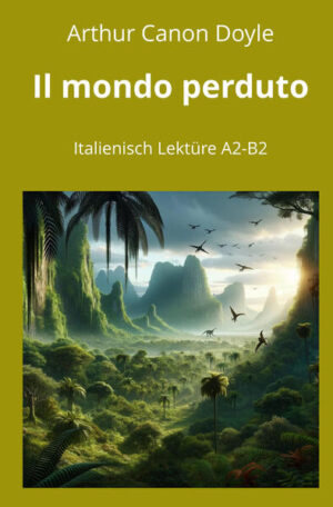 Italienisch lernen mit klassischen Werken. Die Bücher dieser Reihe eignen sich für Jugendliche und Erwachsen, die mit klassischen Werken ihre Lesefähigkeit verbessern wollen. Italienisch Niveaus A2 bis B2. Durchgehend in italienischer Sprache. "Die verlorene Welt" ist ein Abenteuerroman, veröffentlicht im Jahr 1912. Die Geschichte folgt dem charismatischen Professor Challenger. Er führt eine Expedition in den Amazonas-Regenwald an. Dort will er seine Theorie zu beweisen, dass in einem abgelegenen Plateau noch prähistorische Tiere existieren. Begleitet wird Challenger von Edward Malone, der auf der Suche nach einem Abenteuer ist, dem abenteuerlustigen Lord John Roxton und dem pedantischen Professor Summerlee. Gemeinsam stellen sie sich den Gefahren des Dschungels und erreichen schließlich das Plateau, wo sie tatsächlich auf Dinosaurier und andere prähistorische Kreaturen treffen. "Die verlorene Welt" ist eine Mischung aus wissenschaftlicher Neugier und Abenteuerlust. Doyle schafft eine faszinierende und spannende Erzählung, die die Leser in eine Zeit zurückversetzt, in der die Welt noch unerforschte Geheimnisse geborgen hat.