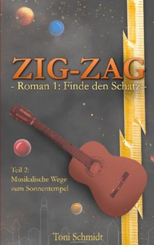 Überall Musik im Spiel, Zecuadors Vergangenheit, Zeitreisen - die Schatzsuche geht weiter. Unsere jungen Helden versuchen als die Zig-Zag Krieger an das Kartenteil im Sonnentempel zu gelangen. Der Weg dorthin birgt unzählige Gefahren und viele starke Gegner. Sie brauchen vier Schlüsselsteine, um den Sonnentempel zu öffnen. Doch von diesen fehlt jede Spur ... Unterstützen könnten hierbei nur noch die vier Schutzpatrone. Diese stecken jedoch selbst in großen Schwierigkeiten, da sie ein uralter Feind der Zig Zag Krieger bedroht, der sich langsam erhebt. Er bereitet Theo und seinen Freunden neben Major Pein viel Kopfzerbrechen. Während sie Zecuador durchkämmen, stehen die Zig-Zag Krieger mächtigen Wesen und mysteriösen Rätseln gegenüber. Als dann auch noch drei der Zig-Zag Krieger vergiftet werden und um ihr Leben zu ringen beginnen, ist das Chaos perfekt. Doch warum hüllt sich der Weise aus dem Lichttempel ausgerechnet jetzt in Schweigen? Kann Theo - trotz seiner Träume, die ihn immer mehr plagen - gemeinsam mit Katharina, Petro und ihrer neuen Freundin Tanja das Gegengift auftreiben? Oder werden die Zig-Zag Krieger scheitern und die Schatzsuche aufgeben müssen? Gerät das Gleichgewicht der Welt außer Kontrolle? Finde es heraus! FINDE DEN SCHATZ! Der abenteuerliche und magische Auftakt der ZIG-ZAG-Reihe: Teil 2 von 3 des Romans "Finde den Schatz"