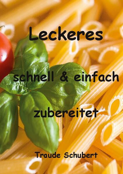 Leckeres, schnell und einfach zubereitet Liebe Leserinnen und Leser, ich weiß nicht, ob es Ihnen auch so geht, aber ich hasse es, wenn ich für ein Gericht eine Menge Sachen extra kaufen muss. Und dann weiß man nicht, schmeckt das Essen? Bzw. was mache ich mit dem Rest der Zutaten? In diesem Kochbuch habe ich daher einige Rezepte zusammen getragen, die wenig neue Zutaten benötigen. Zutaten, die man auch anderweitig wieder verwenden kann. Leckeres schnell einfach und preiswert zu kochen, bzw. zu backen. Ich wünsche Ihnen viel Freude und guten Appetit. Traude Schubert